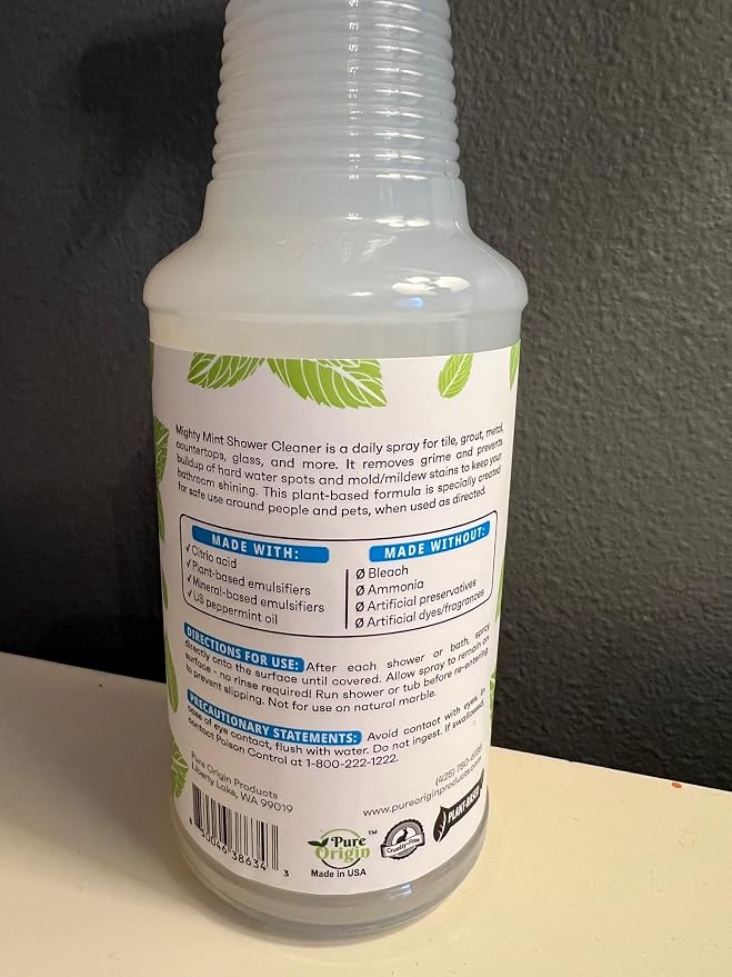 Mighty Mint Daily Shower Cleaner Spray – No Rinse, No Scrub Solution for Glass, Tile & Grout – Plant Based Formula with Peppermint Scent - 16 oz.