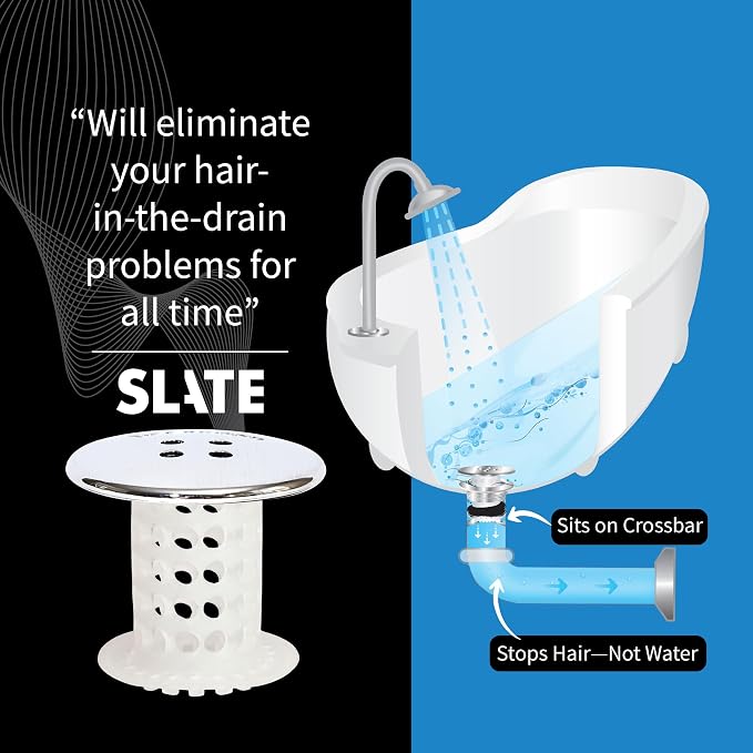 TubShroom Tub Drain Hair Catcher, Chrome – for Bathroom Drains, Fits 1.5” – 1.75” Bathtub and Shower Drains, White