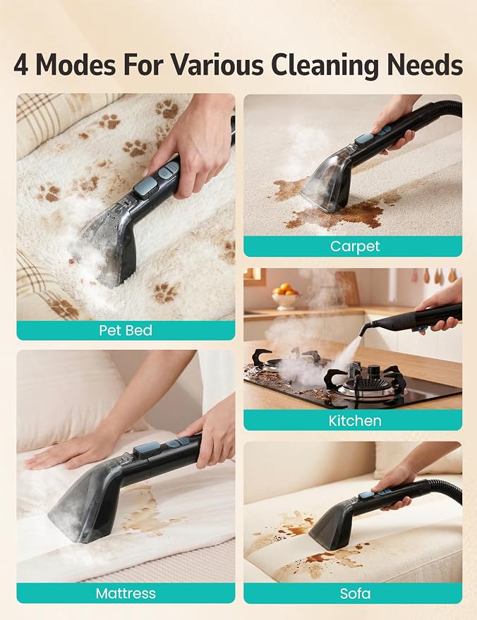 Aspiron Carpet Cleaner,Fast Heating Steamer,Carpet Cleaner Machine for Home,Hot/Cold Water & Steam Wash,Spot Cleaning,20Kpa Powerful Suction,300ML Cleaning Solution,for Upholstery,Sofa,Pet Stain,Car