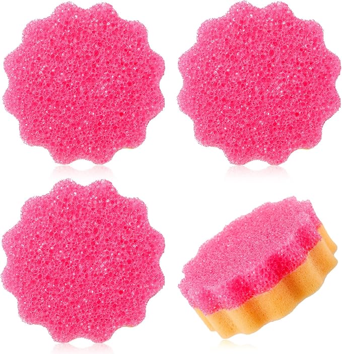 FillTouch 3 Pcs Dual Sided Scrub Sponge Multi Functional Cute Temperature Sensitive Non Scratch Dish Sponge for Washing Dishes Kitchen Bathroom(Flower,Pink)