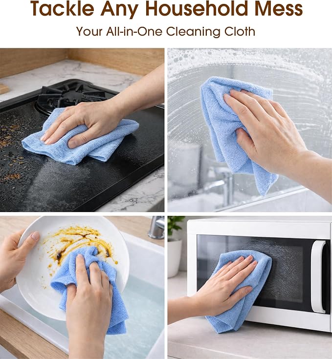 KitchLife Microfiber Cleaning Cloth Roll, 100 Pack - Tear-Away Microfiber Paper Towels, Lint-Free, Reusable, Washable for Kitchen, Car, Dishes, and Sensitive Surfaces (Blue)