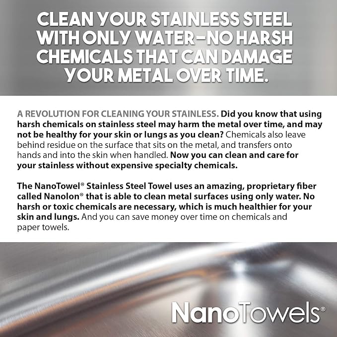 Nano Towels Stainless Steel Cleaner | The Amazing Chemical Free Stainless Steel Cleaning Reusable Wipe Cloth | Kid & Pet Safe | Grey 7x16 (1 pc)