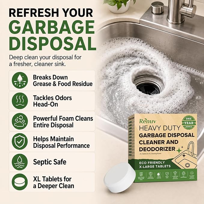 Renuv® Dishwasher Cleaner + Garbage Disposal Cleaner, 12 Tablets Each | Heavy Duty Kitchen Appliance, Deep Cleaning, Descaling and Deodorizing