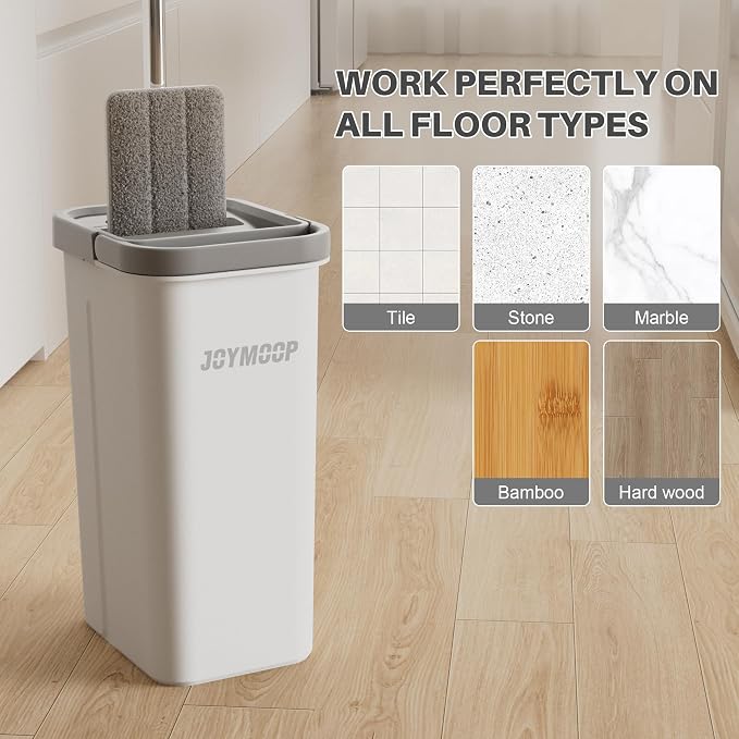 JOYMOOP Microfiber Replacement Pads for 13" Flat Mop System, Reusable Refills, 2-Pack, Grey and Stripe