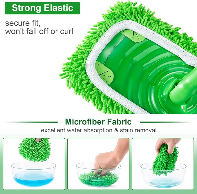 6Pcs Reusable Microfiber Mop Pads Refill Compatible with Swiffer Sweeper | Washable Mopping Pads Replacement, Dry & Wet Microfiber Cleaning Cloth for Multi-Surface/Hardwood/Stone Floor Cleaning-Green