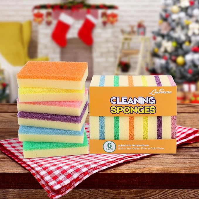 LAUNDRYLUX Scrub Sponge, Dual-Sided Temperature-Responsive Scrubber - Non-Scratch - Multipurpose Dish Sponges for Kitchens, Bathrooms, and Outdoor Use - 6 Pack
