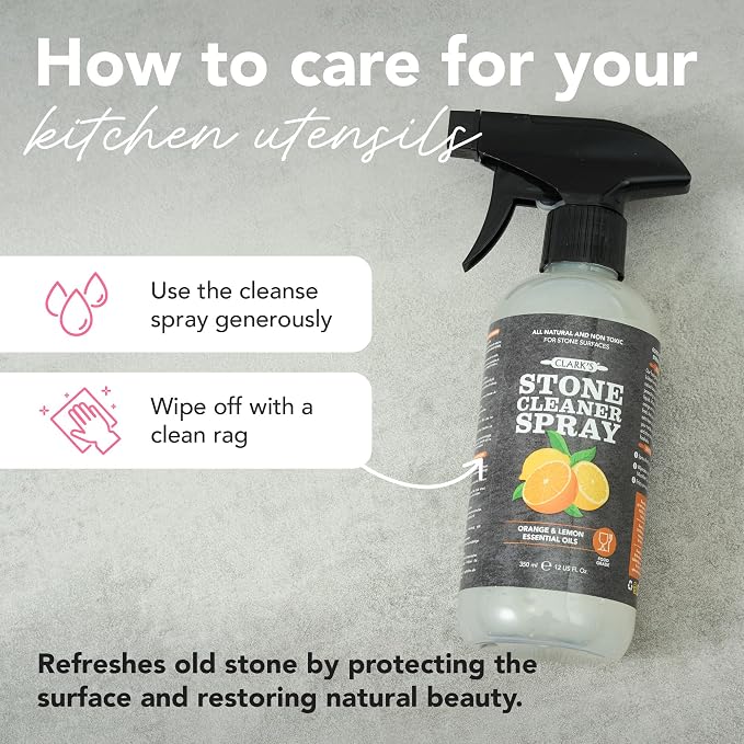 CLARK'S Stone & Quartz Cleaner Countertop with Microfiber Cloth, Citrus Scent - Granite Countertop Cleaner and Polish for Marble Cleaning - Clean and Shine Soapstone, Quartzite, Limestone - 12oz