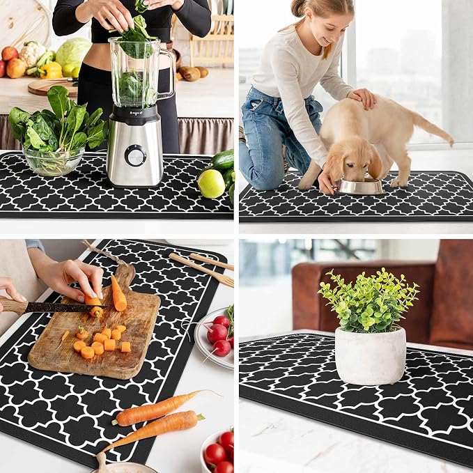 WISELIFE Dish Drying Mat Super Absorbent Drying Mat Large Dish Drying Mats for Kitchen Counter Easy Clean Dish Mat Kitchen Drying Mat18"x 36" Stylish Black