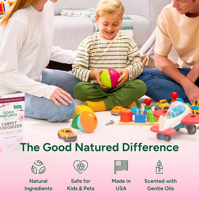 Good Natured Brand | Carpet Deodorizer & Freshener Powder | 31 oz Pet Odor Eliminator for Strong Odor & Pet Urine | Fresh Natural Cherry Blossom Scent | Safe for Homes with Pets