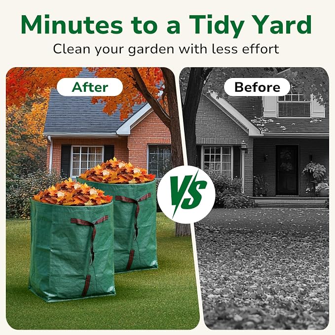 GreatBuddy 53 Gallon Yard Waste Bags, 2-Pack Reusable PP Garden Leaf Bags with Handles, Self-Standing Foldable Lawn Bag for Grass, Twigs and Debris Outdoor Cleanup