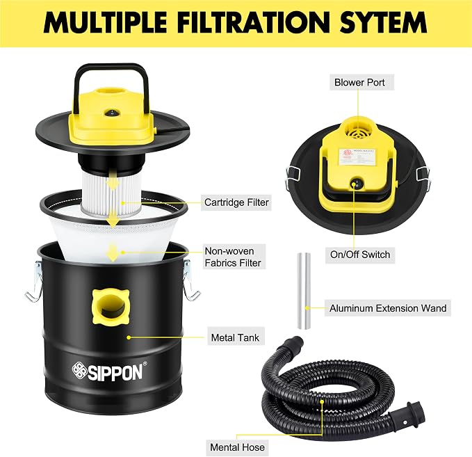 Ash Vacuum Cleaner, Pellet Stove Vacuum Cleaner with Wheeled Base & Blower Function, 800W Powerful Suction 2.6 Gallon All-in-One Ash Vacuum for Fireplaces, Pellet Stoves