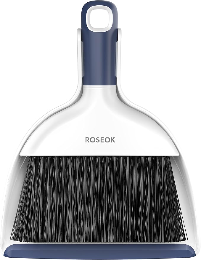 ROSEOK Mini Dustpan and Brush Set, Small Broom and Dust Pan, Navy Blue | Portable Cleaning Brush and Dustpan Combo for Kitchen Counter, Tables, Office, Car
