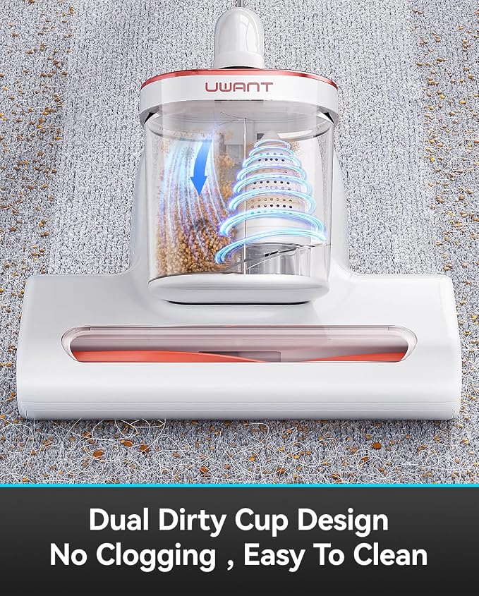 uwant Bed Cleaner with 14Kpa Suction Metal Roller 253.7nm Uv-c Light Mattress Vacuum Cleaner 36000RPM/Min 149℉ Heating HEPA Filter&Ultrasonic Mattress Vacuum for Sofa, Pillow, Bed Throws Set of 1