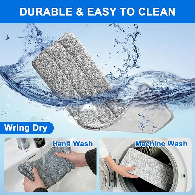 JOYMOOP Microfiber Replacement Pads for 13-Inch Flat Mop and Bucket System, Reusable Refills, Pack of 2, Stripe and Pink