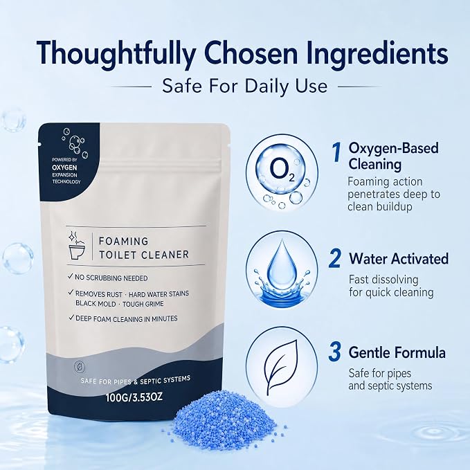 Restorabowl Foaming Toilet Cleaner Powder, Toilet Bowl Cleaner & Stain Remover, No Scrubbing Required Deep Cleaning Foam, Removes Hard Water Stains Tough Grime(2pcs)