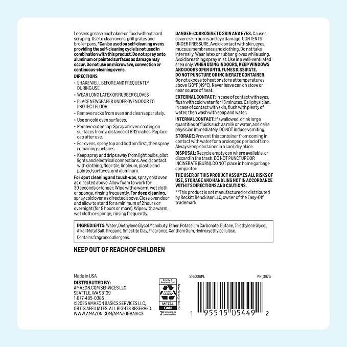 Amazon Basics Fume Free Oven Cleaner, Lemon Scent, Effective for Self-Cleaning Ovens, No Harsh Odors, 16 oz, Pack of 1