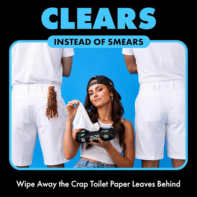 DUDE Wipes Unscented Flushable Wipes - Extra-Large Adult Wet Wipes for Sensitive Skin - 6 Pack (288 Count) - Infused with Vitamin E and Aloe - Septic and Sewer Safe