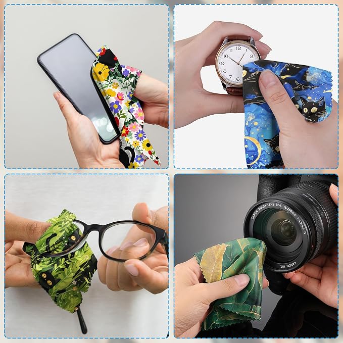6 PCS Glasses Cleaning Cloth Eyeglass Lens Cleaning Cloth Eyeglasses Wipes Microfiber Reusable Soft for Phone Screens Camera Unisex Women Girls Cute Aesthetic (6.3"x6.3")-Black Cat