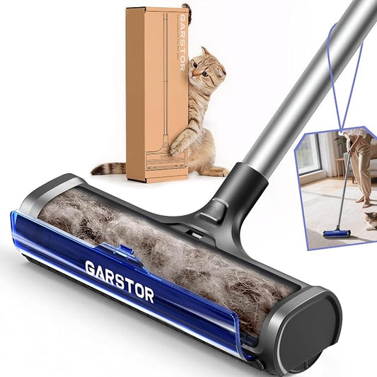 Pet Hair Remover for Carpet, Carpet Sweeper with Dust Container | Carpet Hair Removal Tool with 5 Feet Long Handle to Remove Cat and Dog Hair from Carpet, Rugs, Mats, Furniture, Upholstery