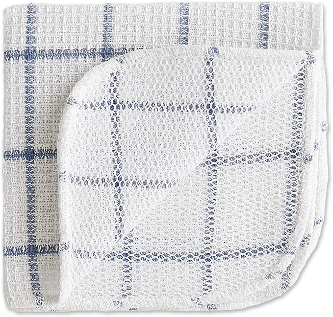 DII Scrubber Dishcloths Collection Windowpane Dishrag Set, 12x12, White/Stonewash Blue Stripe, 6 Piece