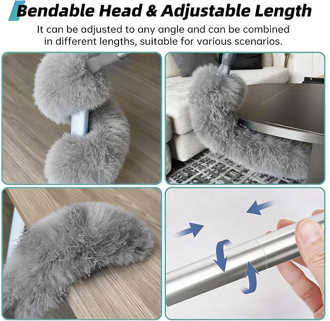 DRQ Ceiling Fan Cleaner Duster, 2 Pack Reusable Microfiber Duster with Extension Pole, 13 to 48 Inch Fan Blade Cleaner, Removable Dusters for Cleaning Walls Bookshelves Door Window Top (Grey)