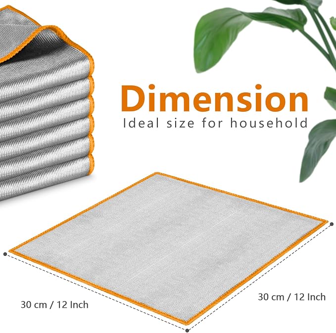 Airlab Glass Polishing Streak Free Miracle Cleaning Cloth, Sliver-Orange | Lint Free Microfiber Cleaning Rags for Glasses Kitchen Dish Mirrors Easy Clean, 12 x 12 Inches, Pack of 6