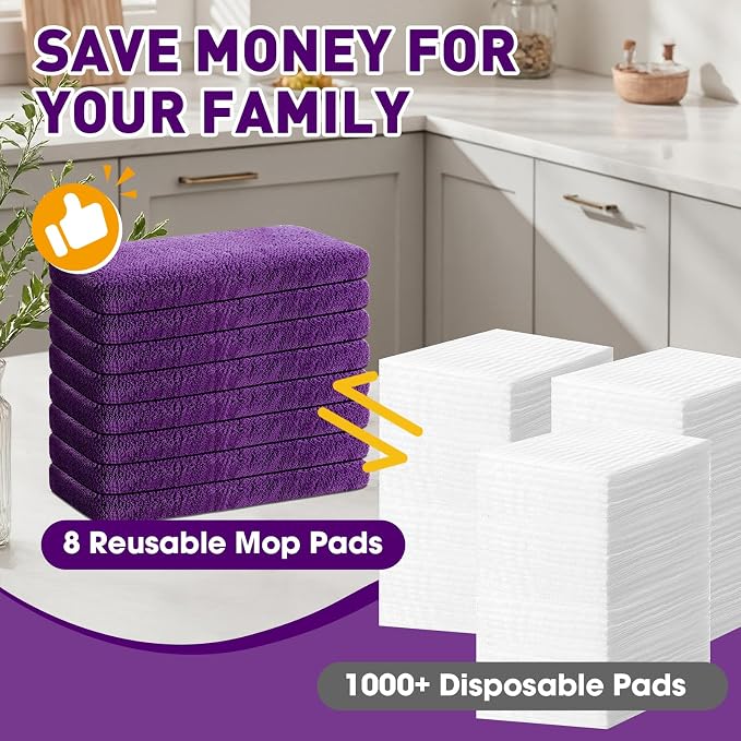 Microfiber Mop Pads,8Pcs Purple Reusable Mop Pads Compatible with Swiffer Sweeper,Dry Flat mop Cover & Washable Wet Pads Refill for Floor Cleaning