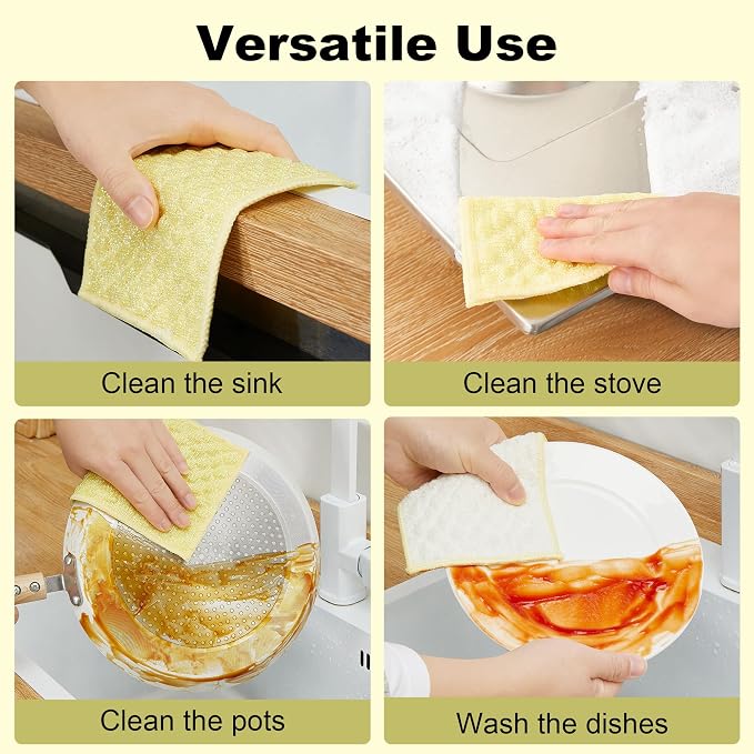 JOYMOOP 16 Packs Microfiber Cleaning Cloth - Bubble Mesh, Reusable Non-Scratch Cleaning Rags, Dual-Sided Dish Cloths, Multipurpose Dish Rags for Dishwashing, Kitchen, Stainless Steel, Yellow