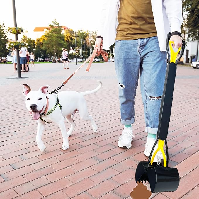 ienjoyed 32“ Tall Pooper Scooper, Large Pooper Scooper for Dogs Heavy Duty, Dog Pooper Scooper with Long Handle & High Strength Durable Spring, Foldable Dog Poop Pick Up, Yellow