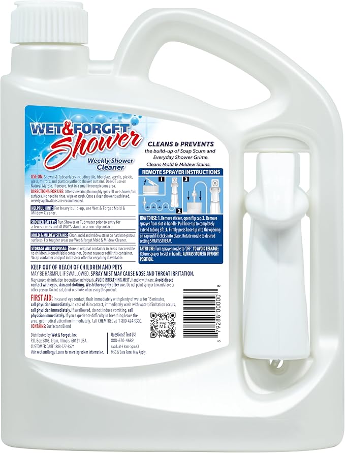 Wet & Forget Shower Cleaner Spray, Fragrance-Free Weekly Bathroom Cleaner, No Scrubbing Needed, Bleach-Free, Multi-Surface Bathroom Spray, Cleaning Supplies Essential. 64 fl oz