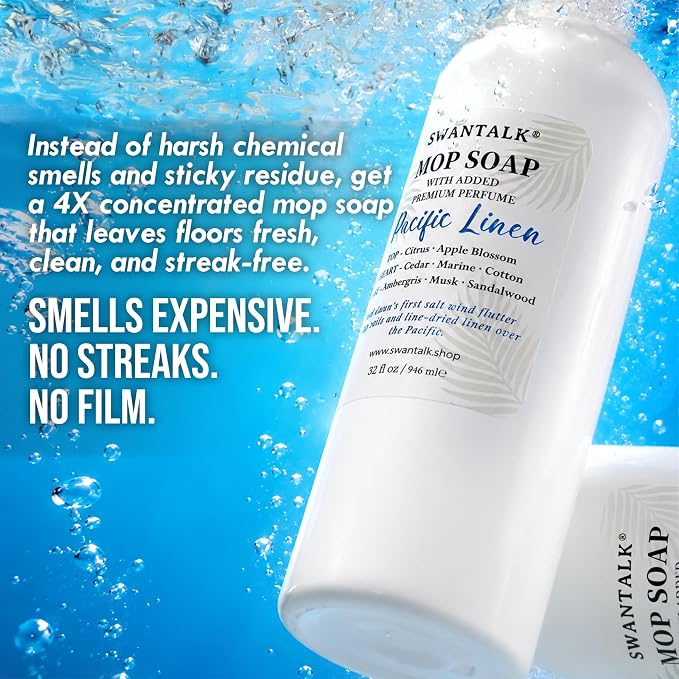 Premium Mop Soap Highly Scented, Odor-Eliminating Floor Cleaner for Mopping Hardwood, Tile, LVP, Laminate, 4X Concentrated Formula, Streak-Free No Residue, Pet Safe, 32oz (Pacific Linen)