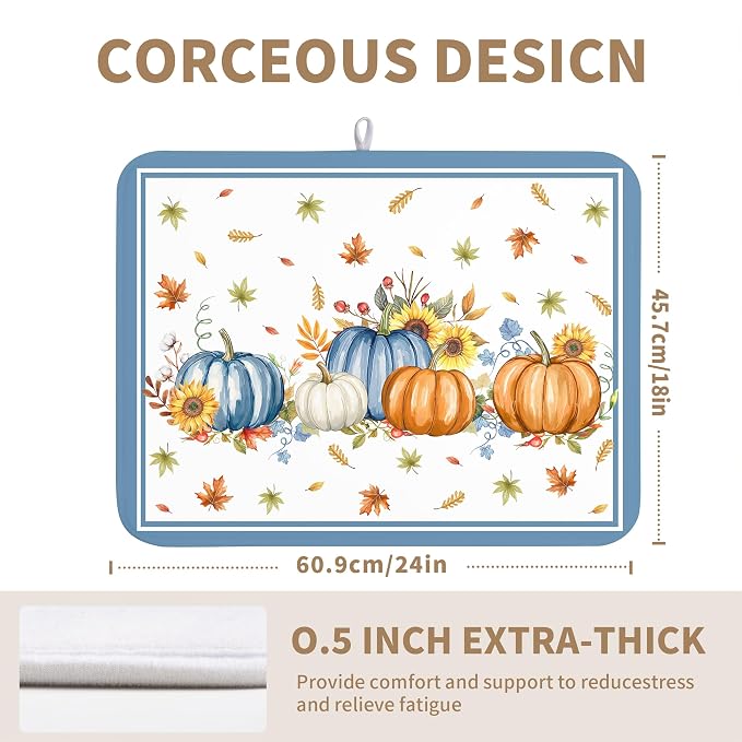 Fall Dish Drying Mat for Kitchen Counter 18 x 24 Inch Colorful Pumpkin Dish Drainer Mat Absorbent Microfiber Autumn Thanksgiving Harvest Dish Rack Pad for Coffee Dining Bar Decor