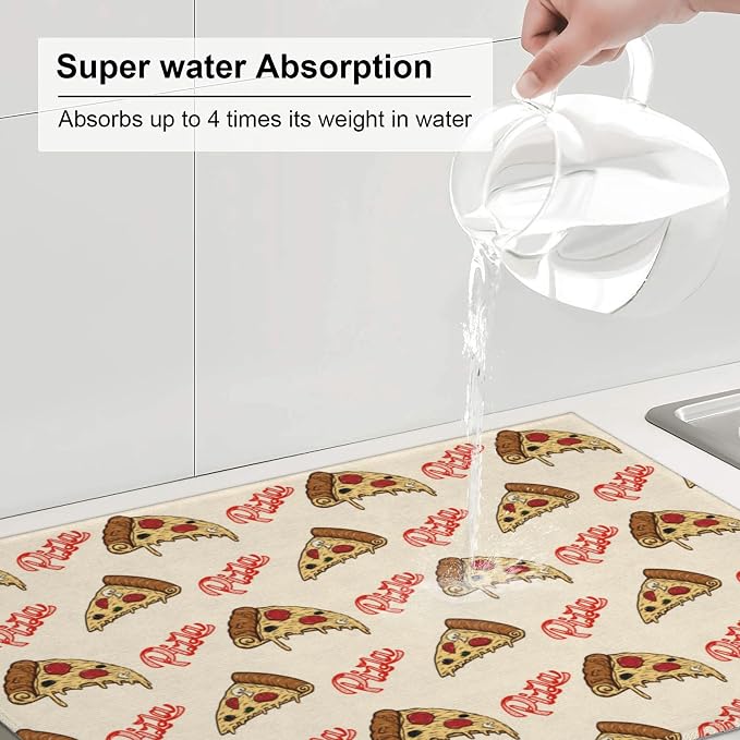 Cute Pizza Food Microfiber Dish Drying Mat for Kitchen Counter 18"x24" Funny Dishes Pad Dish Drainer Rack Mats Washable Absorbent Fast Dry