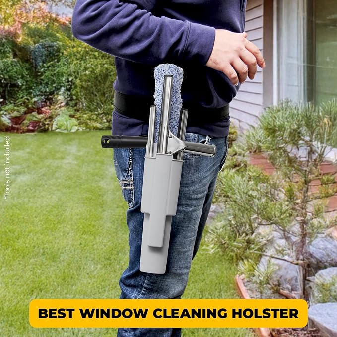 Window Cleaning Side Bucket On a Belt Holster Holds 3 Squeegees and a Washer