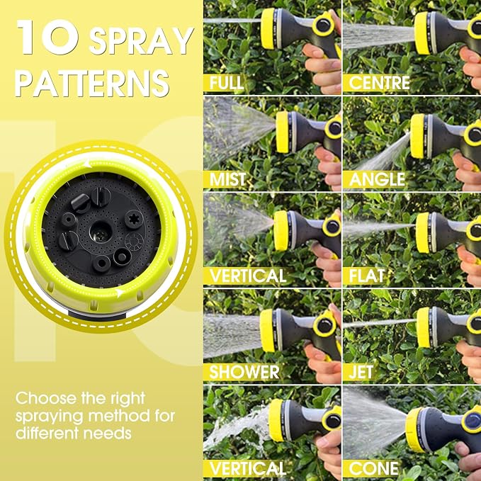 Garden Hose Nozzles,Hose Spray Nozzle with Adjustable 10 Watering Patterns | Slip Resistant High Pressure Thumb Control Water Hose Nozzle Sprayer for Plants & Lawns Watering Car Washing and Pet Bathing