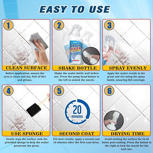 Grout Sealer, Waterproof Grout Sealant Spray, Tile Grout Sealer, Long Lasting Clear Grout Sealer for Shower Tile, Floors, Protect Marble, Ceramic and Granite Surface Grout Cleaner