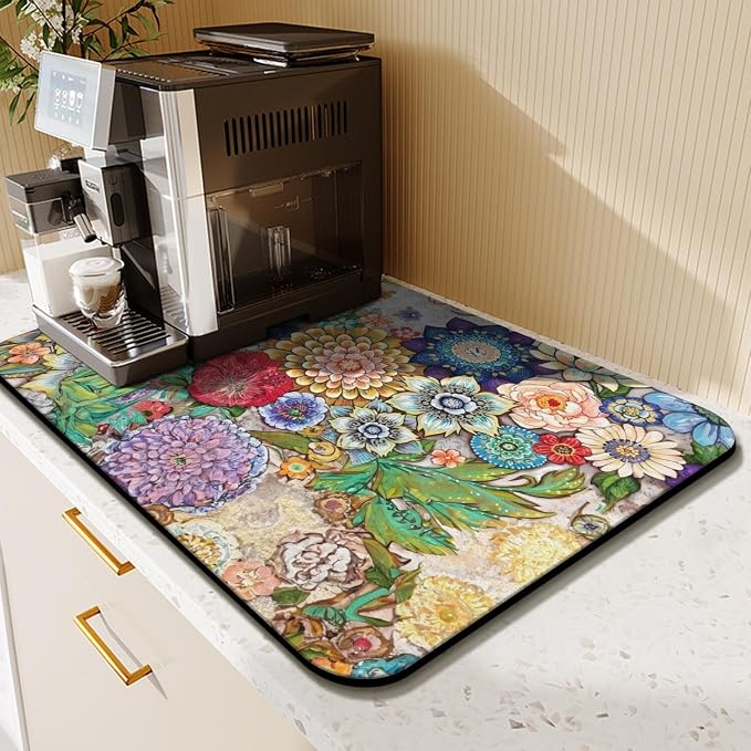 Kitchen Countertop Dish Drying Mat,Super Absorbent Coffee Bar Mat for Maker Espresso Machine, Anti-Slip Accessories for Kitchen Countertops 23x15 Inch
