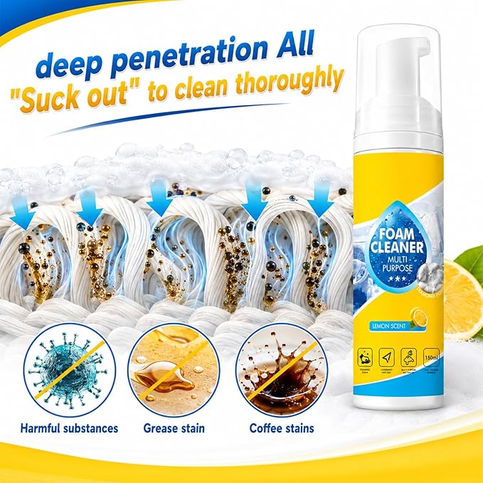 4-in-1 Multi-Enzyme Foam Spray Cleaner,Foam Cleaner All Purpose,Multipurpose Foam Cleaner,Deep Cleaning Foam Spray,All-Purpose Deep Cleaning Spray for Car Interior Kitchen Bathroom Sofa (2Pcs)