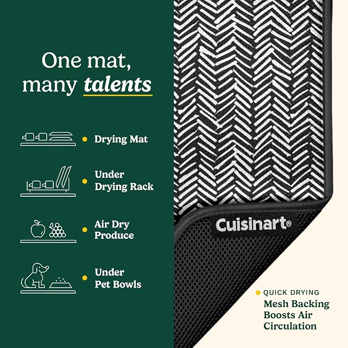 Cuisinart Dish Drying Mats for Kitchen Counter - (2) 16" x 18" Ultra Absorbent Kitchen Dish Drying Mat - Mesh Backing, Foldable, Machine Washable, Fast Drying Dish Mat (Dashed Lines)