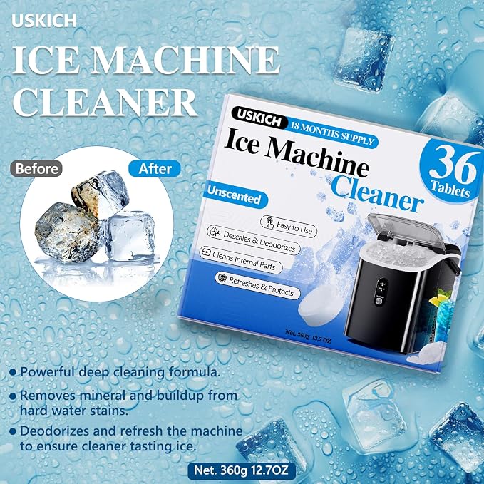 Ice Machine Cleaner Descaler Tablets-36Pack Ice Maker Cleaner | Compatible with Frigidaire, Opal, GE Profile, Kitchenaid, Nickel Safe Scale Remover for Countertop, Nugget Ice Makers