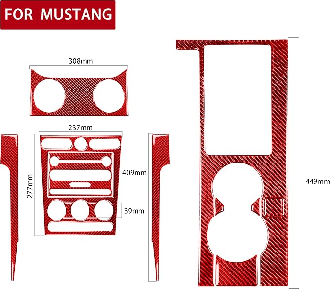 Red Real Carbon Fiber Trim for Ford Mustang Accessories | for GT Shelby 2005 2006 2007 2008 2009 Co-Pilot Instrument Dashboard Interior Thick Overlay Decal