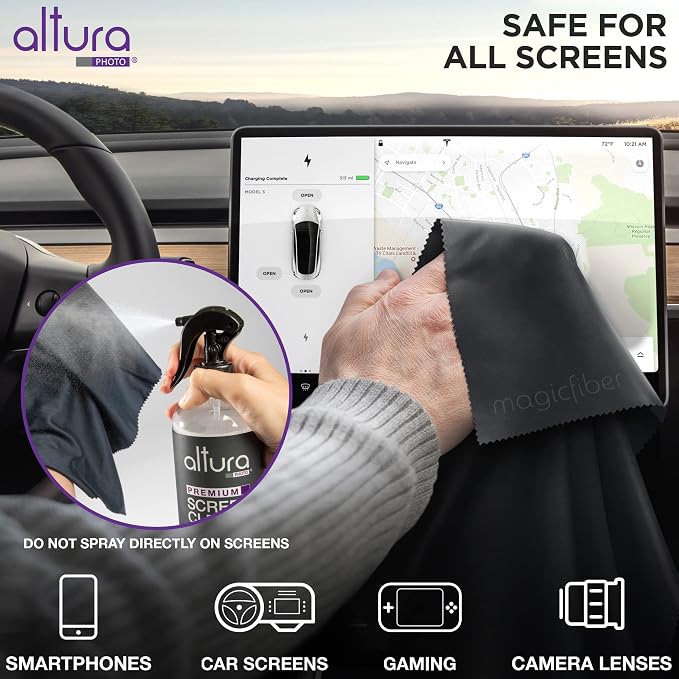 Altura Photo TV Screen Cleaner Spray & Wipe Kit for Smart TV LCD OLED, 16oz | Includes Cleaner, 2 Micofiber Cleaning Cloths, Great for Computers, Monitors, LED, Touchscreens, Laptops, Electronics