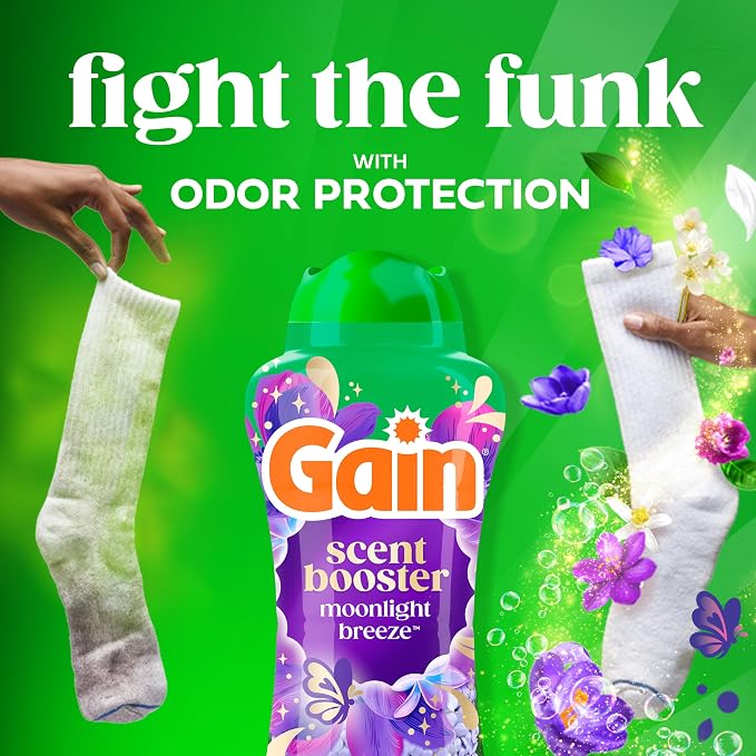 Gain In-Wash Laundry Scent Booster Beads Long-Lasting Fresh Scent Beads All Day Freshness and Odor Protection, Moonlight Breeze Scent, 30.1 oz (Packaging May Vary)