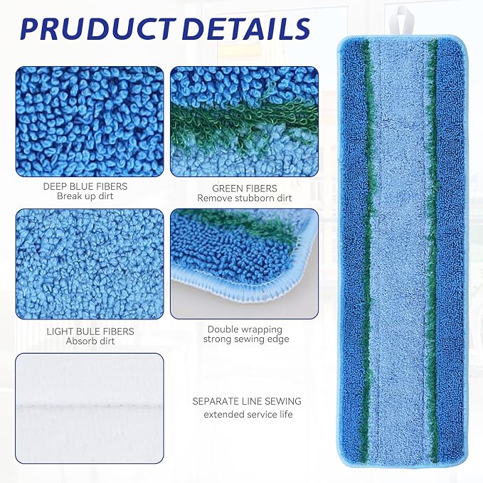 Upgraded Replacement Microfiber Mop Pads for Rubbermaid Commercial 18 Inch Mop 17 Inch Mop, Reusable Wet & Dry Commercial Cleaning Flat Mop System 18" 17" Refill Head for Multi-Surface Floor-2 Pack