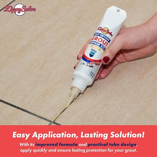 ZippySolve Tile Grout, Repair Kit, 2 Pack Grout Filler, Restore & Renew Tile Joints Line, Fast Drying Tile Grout Paint Squeeze Tube for Bathroom Shower Kitchen Floor, Waterproof (17.6 oz, Beige)