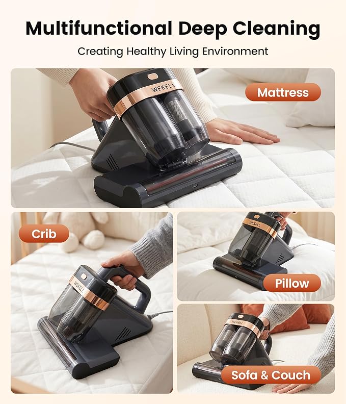 Mattress Vacuum Cleaner, 15Kpa Bed Vacuum Cleaner with UV-C Light Technology & Thermal Care, HEPA Filter & Ultrasonic, Versatile Handheld Vacuums Machine Deep Cleaner for Bed, Couch, Sofa, Crib