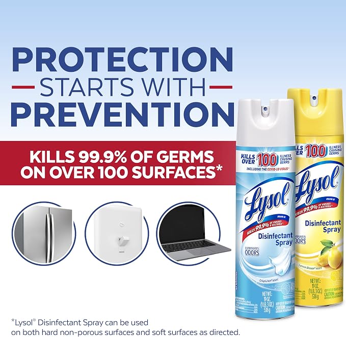 Lysol Disinfectant Spray, Sanitizing and Antibacterial Spray, For Disinfecting and Deodorizing, Lemon Breeze, 19 Fl Oz (Pack of 2), Packaging May Vary