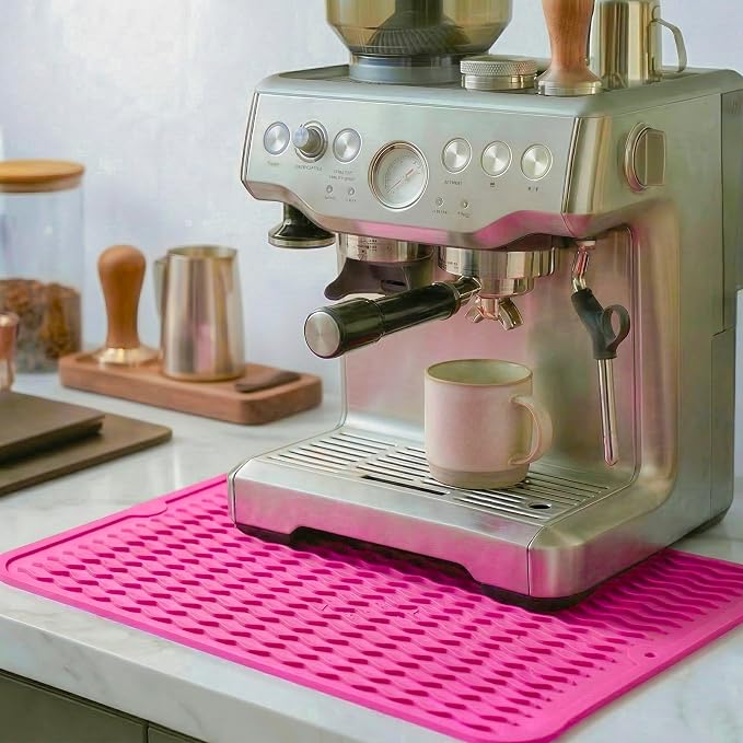 MicoYang Silicone Dish Drying Mat — Quick-Dry Ridges Counter & Sink Pad, Heat-Resistant Trivet to 450°F, Non-Slip & Dishwasher Safe, Roll-Up Storage, 18 Colors & 9 Sizes (Rose, 16"×12")