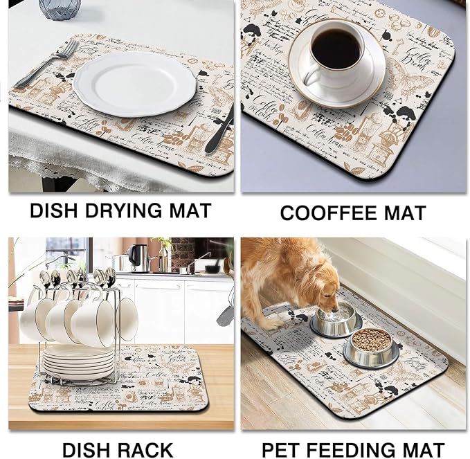 Absorbent Coffee Bar Mat - 24inx18in, Anti-Slip, Fits Under Coffee Machine, Dish Drying Mat for Countertops