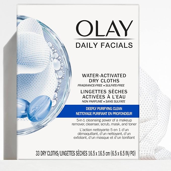 Olay Daily Facial Cleansing Cloths for a Deeply Purifying Clean, Makeup Remover, 33 Count (Pack of 3)